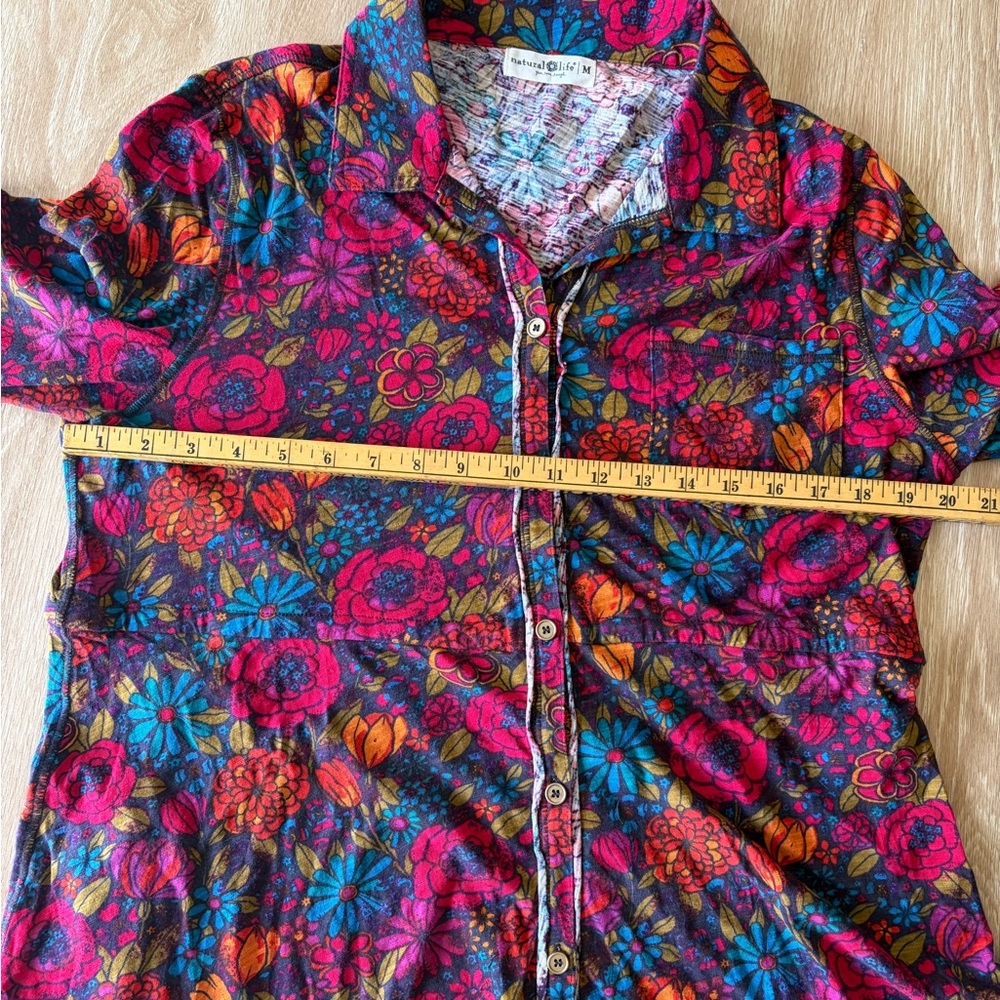 Natural Life Floral Button Front Long Sleeve Dress Boho Red/Pink - Size M - Picture 3 of 6